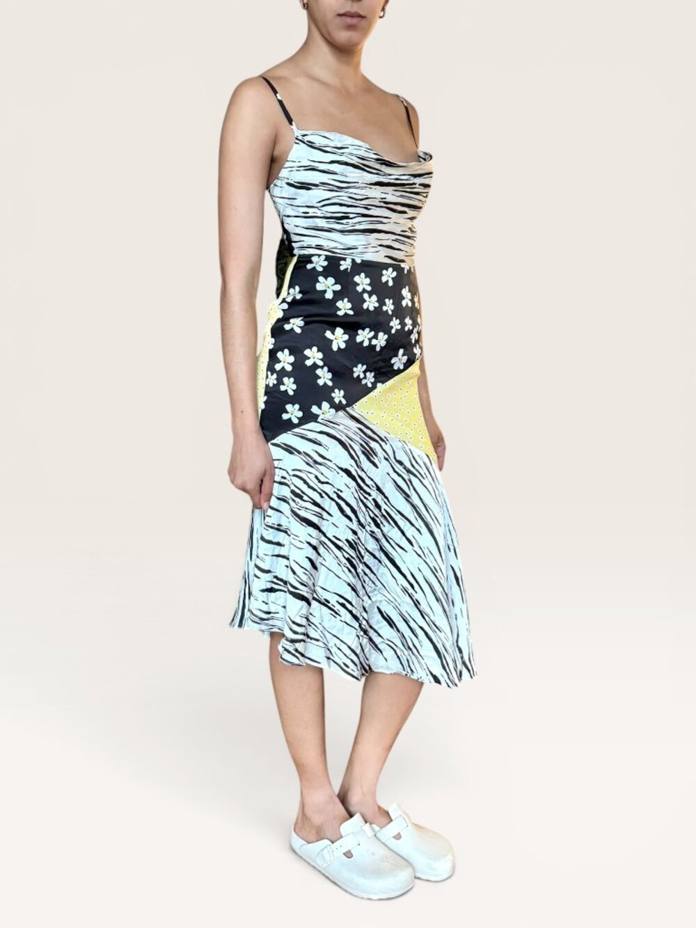 Fame and Partners Patchwork Mixed Print Midi Slip Dress Cowl Neck Zebra Floral - Picture 5 of 13